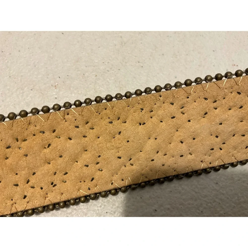 Chicos Womens Snakeskin Studded Rhinestone Western Belt Bronze Gold Buckle Large